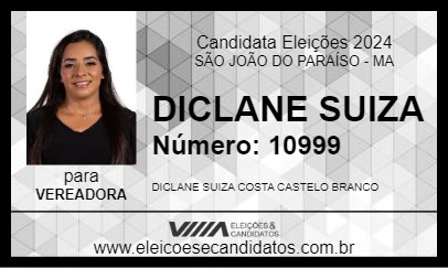 Candidato DICLANE SUIZA 2024 - SÃO JOÃO DO PARAÍSO - Eleições