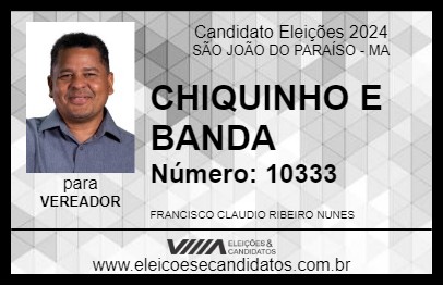 Candidato CHIQUINHO E BANDA 2024 - SÃO JOÃO DO PARAÍSO - Eleições