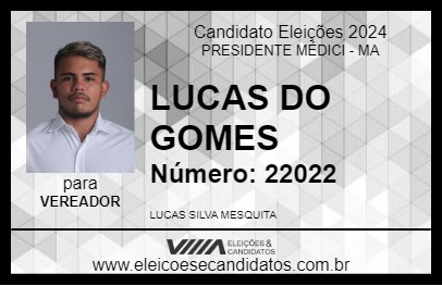 Candidato LUCAS DO GOMES 2024 - PRESIDENTE MÉDICI - Eleições