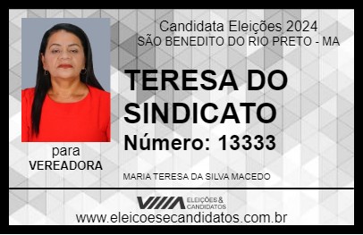 Candidato TERESA DO SINDICATO  2024 - SÃO BENEDITO DO RIO PRETO - Eleições