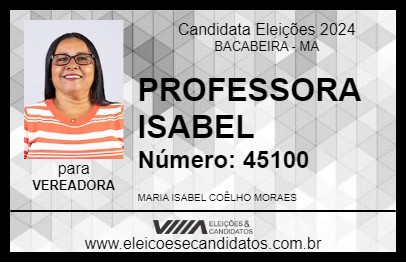 Candidato PROFESSORA ISABEL 2024 - BACABEIRA - Eleições