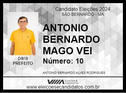 Candidato ANTONIO BERNARDO MAGO VEI 2024 - SÃO BERNARDO - Eleições