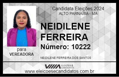 Candidato NEIDILENE FERREIRA 2024 - ALTO PARNAÍBA - Eleições