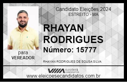 Candidato RHAYAN RODRIGUES 2024 - ESTREITO - Eleições