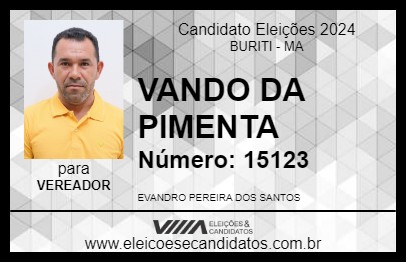 Candidato VANDO DA PIMENTA 2024 - BURITI - Eleições