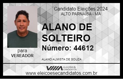 Candidato ALANO DE SOLTEIRO 2024 - ALTO PARNAÍBA - Eleições