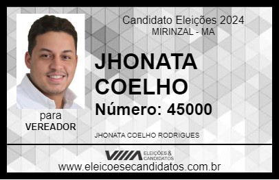 Candidato JHONATA COELHO 2024 - MIRINZAL - Eleições