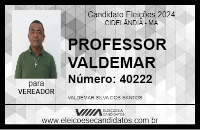 Candidato PROFESSOR VALDEMAR 2024 - CIDELÂNDIA - Eleições