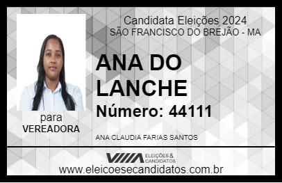 Candidato ANA DO LANCHE 2024 - SÃO FRANCISCO DO BREJÃO - Eleições