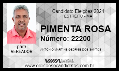 Candidato PIMENTA ROSA 2024 - ESTREITO - Eleições