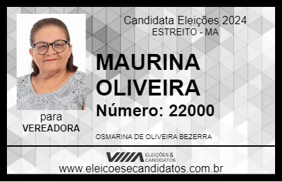 Candidato MAURINA OLIVEIRA 2024 - ESTREITO - Eleições