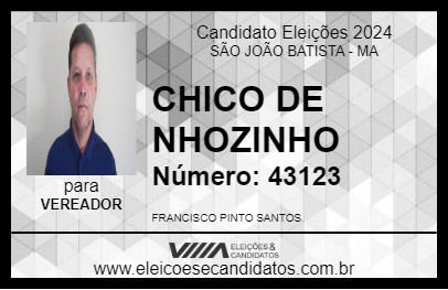 Candidato CHICO DE NHOZINHO 2024 - SÃO JOÃO BATISTA - Eleições