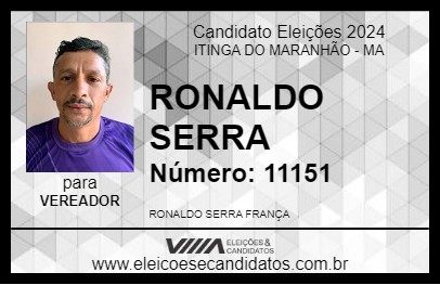 Candidato RONALDO SERRA 2024 - ITINGA DO MARANHÃO - Eleições