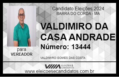 Candidato VALDIMIRO DA CASA ANDRADE 2024 - BARRA DO CORDA - Eleições