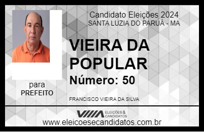 Candidato VIEIRA DA POPULAR 2024 - SANTA LUZIA DO PARUÁ - Eleições