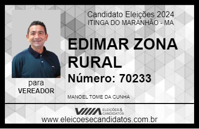 Candidato EDIMAR ZONA RURAL 2024 - ITINGA DO MARANHÃO - Eleições