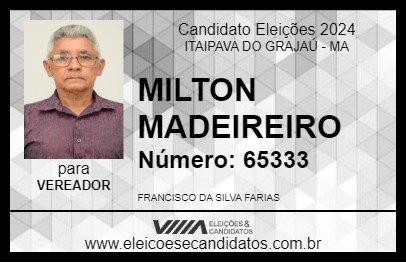 Candidato MILTON MADEIREIRO 2024 - ITAIPAVA DO GRAJAÚ - Eleições