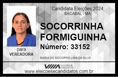 Candidato SOCORRINHA FORMIGUINHA 2024 - BACABAL - Eleições