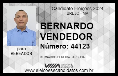 Candidato BERNARDO VENDEDOR 2024 - BREJO - Eleições