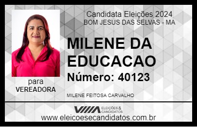 Candidato MILENE DA EDUCACAO 2024 - BOM JESUS DAS SELVAS - Eleições