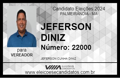 Candidato JEFERSON DINIZ 2024 - PALMEIRÂNDIA - Eleições