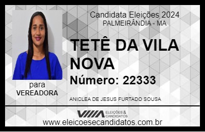 Candidato TETÊ DA VILA NOVA 2024 - PALMEIRÂNDIA - Eleições