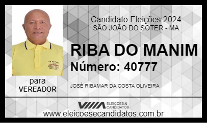 Candidato RIBA DO MANIM 2024 - SÃO JOÃO DO SOTER - Eleições