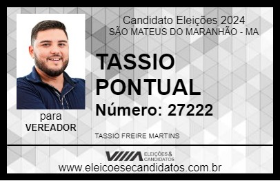 Candidato TASSIO PONTUAL 2024 - SÃO MATEUS DO MARANHÃO - Eleições