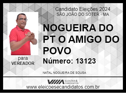 Candidato NOGUEIRA DO PT O AMIGO DO POVO 2024 - SÃO JOÃO DO SOTER - Eleições