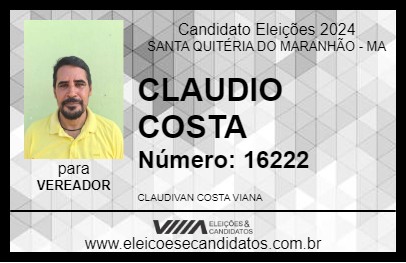 Candidato CLAUDIO COSTA 2024 - SANTA QUITÉRIA DO MARANHÃO - Eleições