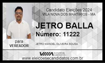 Candidato JETRO BALLA 2024 - VILA NOVA DOS MARTÍRIOS - Eleições