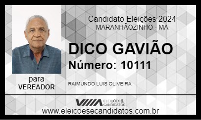 Candidato DICO GAVIÃO 2024 - MARANHÃOZINHO - Eleições