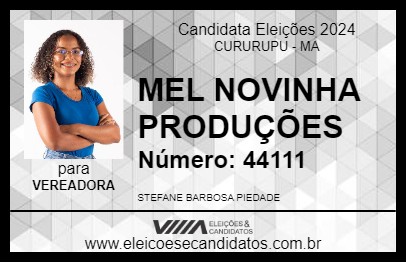 Candidato MEL NOVINHA PRODUÇÕES 2024 - CURURUPU - Eleições