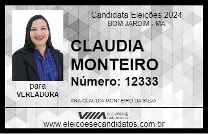 Candidato CLAUDIA MONTEIRO 2024 - BOM JARDIM - Eleições