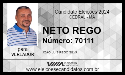 Candidato NETO REGO 2024 - CEDRAL - Eleições