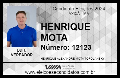 Candidato HENRIQUE MOTA 2024 - AXIXÁ - Eleições