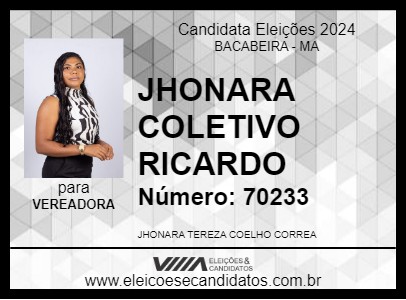 Candidato JHONARA COLETIVO RICARDO 2024 - BACABEIRA - Eleições