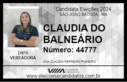 Candidato CLAUDIA DO BALNEÁRIO 2024 - SÃO JOÃO BATISTA - Eleições