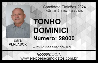 Candidato TONHO DOMINICI 2024 - SÃO JOÃO BATISTA - Eleições