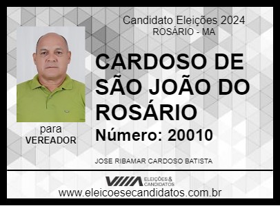 Candidato CARDOSO DE SÃO JOÃO DO ROSÁRIO 2024 - ROSÁRIO - Eleições