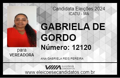 Candidato GABRIELA DE GORDO 2024 - ICATU - Eleições