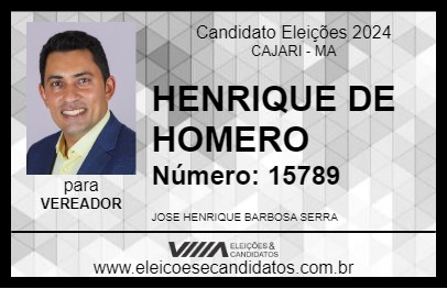 Candidato HENRIQUE DE HOMERO 2024 - CAJARI - Eleições