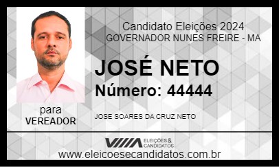 Candidato JOSÉ NETO 2024 - GOVERNADOR NUNES FREIRE - Eleições