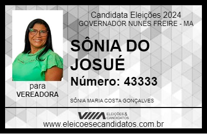 Candidato SÔNIA DO JOSUÉ 2024 - GOVERNADOR NUNES FREIRE - Eleições