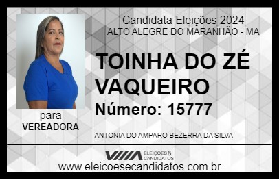 Candidato TOINHA DO ZÉ VAQUEIRO 2024 - ALTO ALEGRE DO MARANHÃO - Eleições