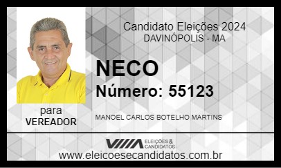 Candidato NECO 2024 - DAVINÓPOLIS - Eleições