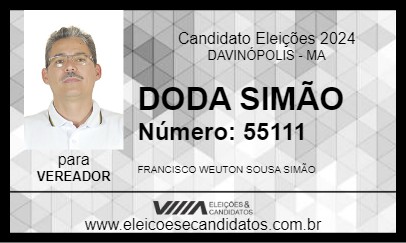 Candidato DODA SIMÃO  2024 - DAVINÓPOLIS - Eleições