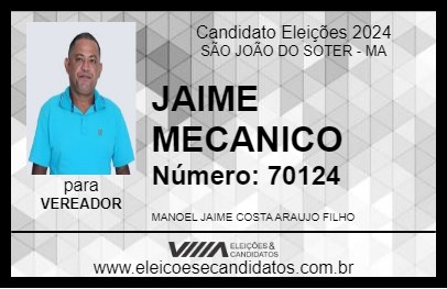 Candidato JAIME MECANICO 2024 - SÃO JOÃO DO SOTER - Eleições