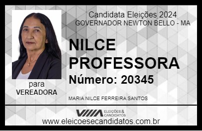 Candidato NILCE PROFESSORA 2024 - GOVERNADOR NEWTON BELLO - Eleições