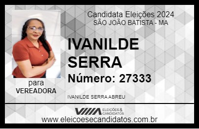 Candidato IVANILDE SERRA 2024 - SÃO JOÃO BATISTA - Eleições